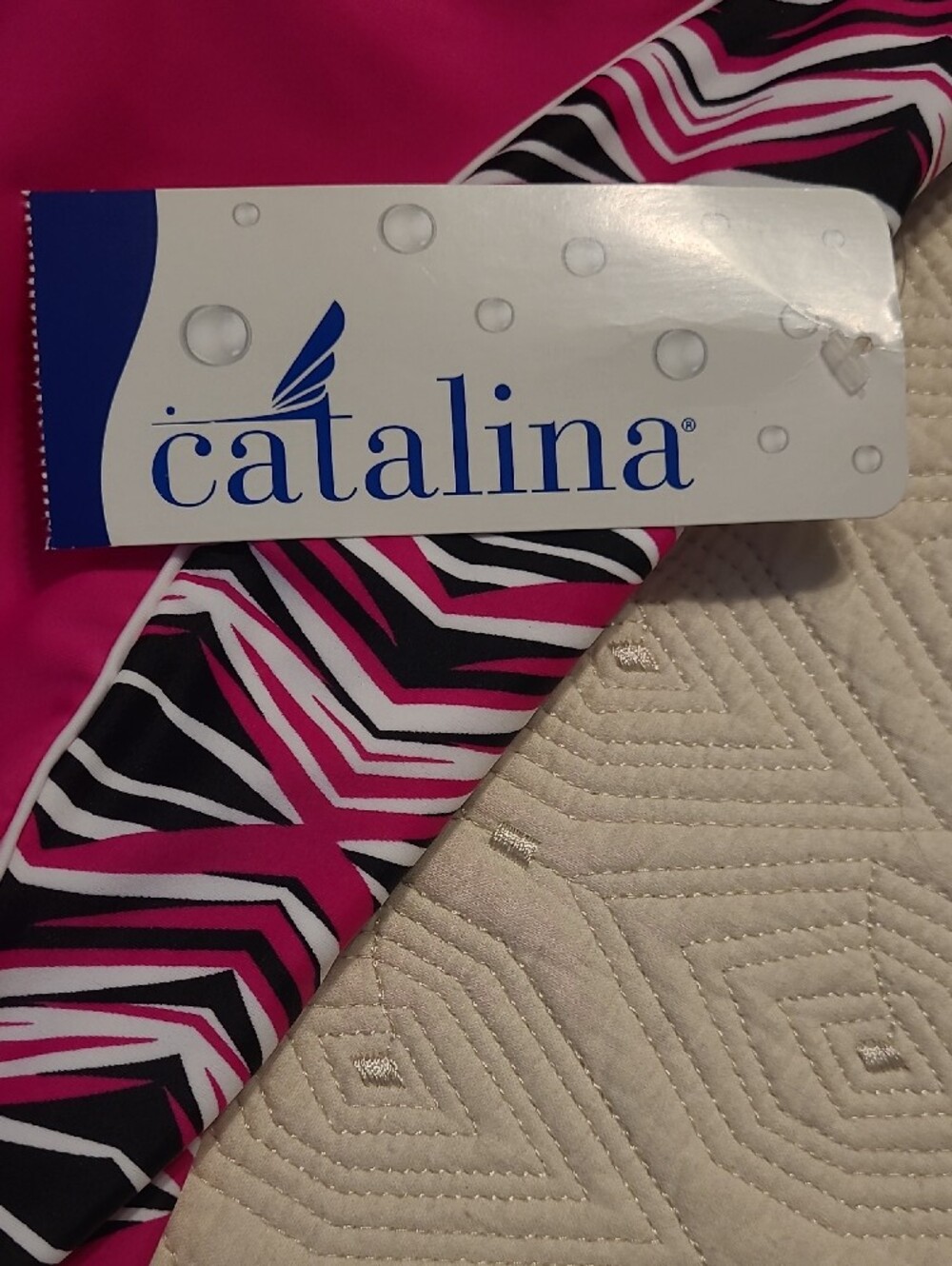 Catalina Pink Women's One-Piece Swimsuit with Zebra Stripe Panels - Picture 2 of 6